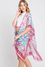 Hana - Abstract Paisley Print Summer Kimono: Pink