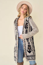 Aztec Rainbow Long Sleeve Hooded Sweater Cardigan w/Pockets TAUPE