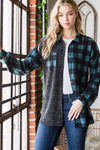 Misses SOLID AND PLAID SHACKET WITH POCKET MOCHA/BLACK