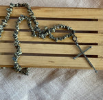 Polished River Rock Necklaces with Antiqued Cross & Rhinestone Accent