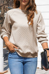 Solid Textured Raglan Sleeve Pullover Sweatshirt: Cream