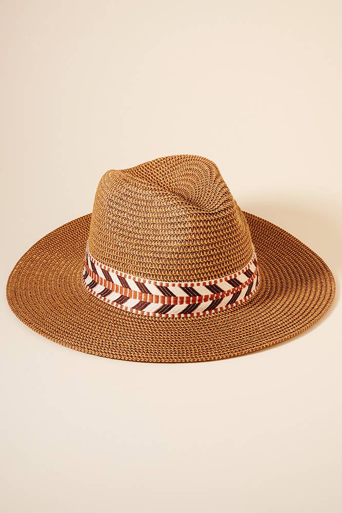 Hana - Aztec Belt Straw Panama Sun Hat: Light Natural