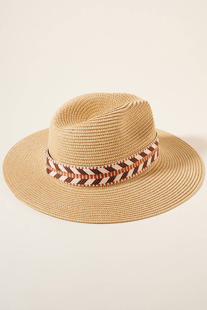 Hana - Aztec Belt Straw Panama Sun Hat: Dark Natural