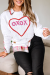 Little Daisy Closet - White Valentines Heart XOXO Graphic Textured Sweatshirt: White / Missy / L