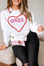 Little Daisy Closet - White Valentines Heart XOXO Graphic Textured Sweatshirt: White / Missy / XL