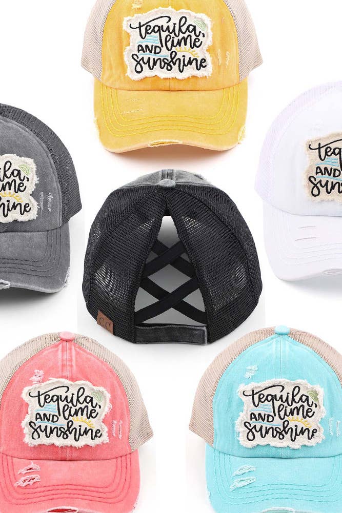 Hana - C.C Tequila Lime and Sunshine Patch Pony Cap: Coral