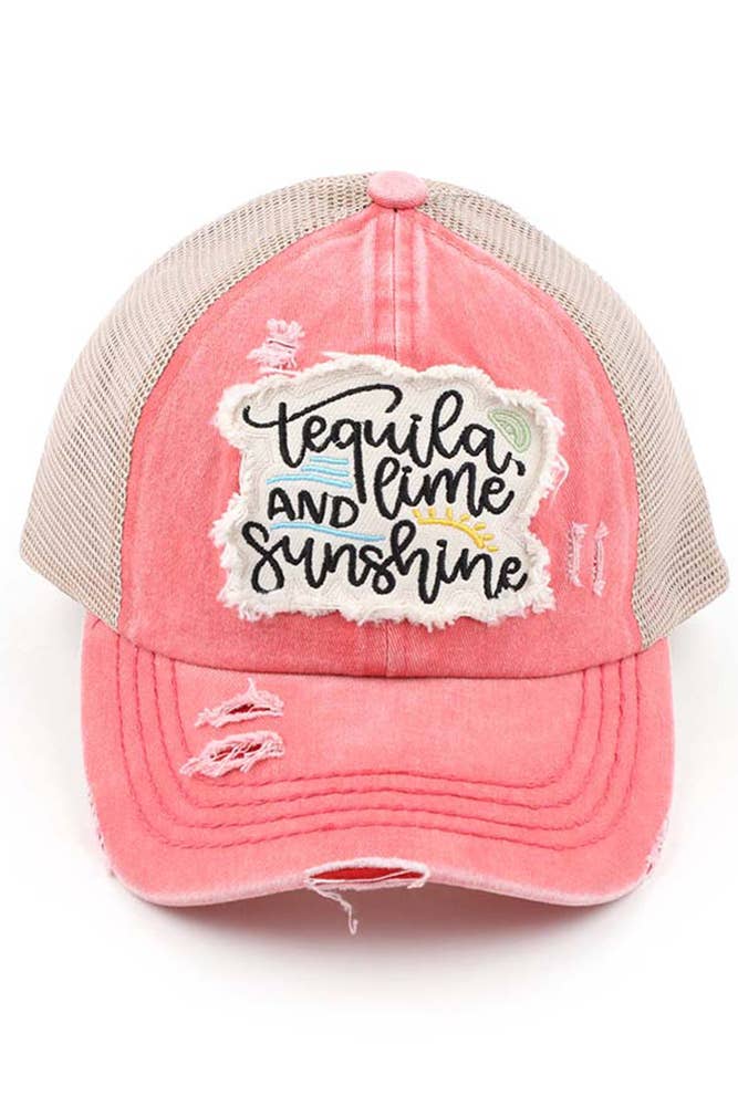 Hana - C.C Tequila Lime and Sunshine Patch Pony Cap: Coral