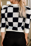 Little Daisy Closet - The Space Between Checkered Bracelet Sleeve Plaid Sweater: Black / Missy / L