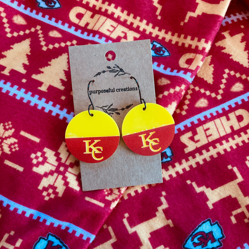 Engraved Chiefs KC Acrylic Game Day Earrings
