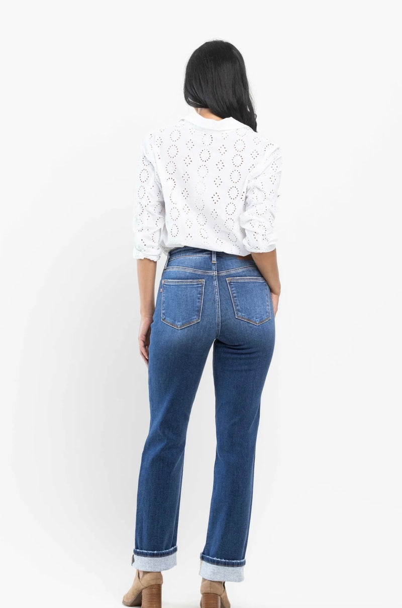 Judy Blue HW Contrast Wash Thermal Straight Jeans