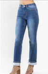 Judy Blue HW Contrast Wash Thermal Straight Jeans