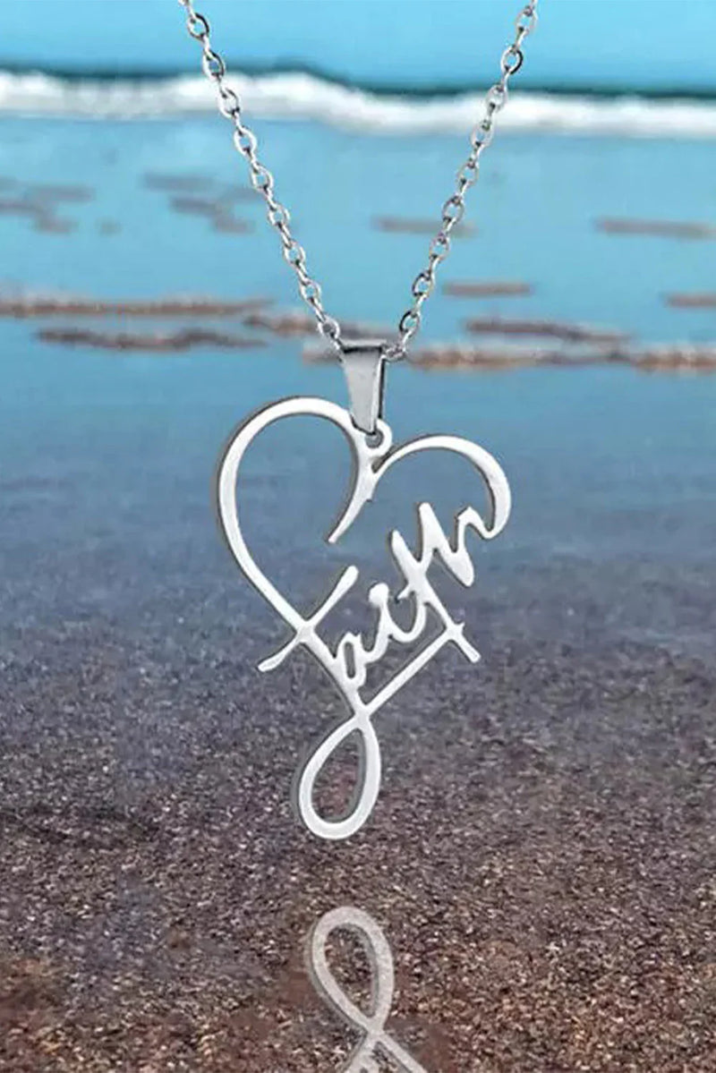 Silver Heart Faith Pendant Necklace