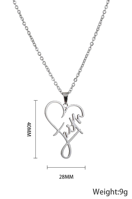 Silver Heart Faith Pendant Necklace