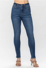 Judy Blue HW Tummy Control Side Slit Fray Hem Skinny Jeans