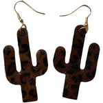 Leather Cactus Leopard Dangle Earrings