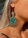Leather & Leopard Print Hammered Metal Cactus Dangle Earrings