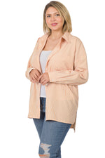 Oversize Stripe Button Front High Low Shirt in Plus Size