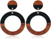 Round Boho Two Toned Wood & Resin Earrings