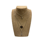 3-Tier Layered Necklace With Peace, Cross & No Matter Where Pendant in Silver