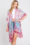 Hana - Abstract Paisley Print Summer Kimono: Pink