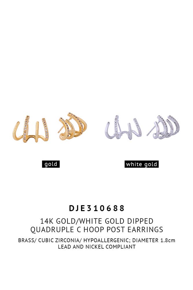Hana - 14K Quadruple C Hoop Post Earrings: White Gold