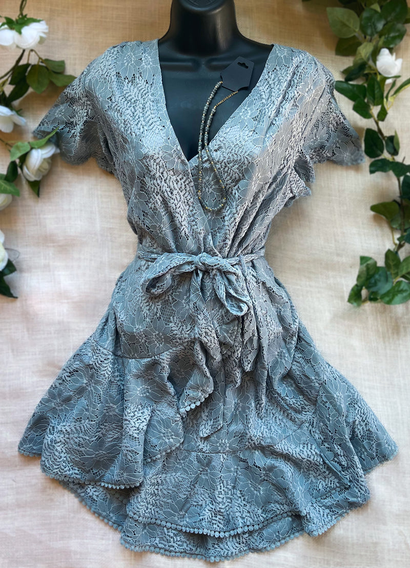 Lace Overlay Wrap & Ruffle Dress