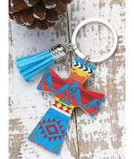 Tribal Multicolored Pleather Keychain Cross with Thunderbird & Tassel