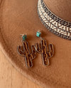 Steer With Horns Hide Hair Earrings Or Cactus Earrings With Turquoise Posts