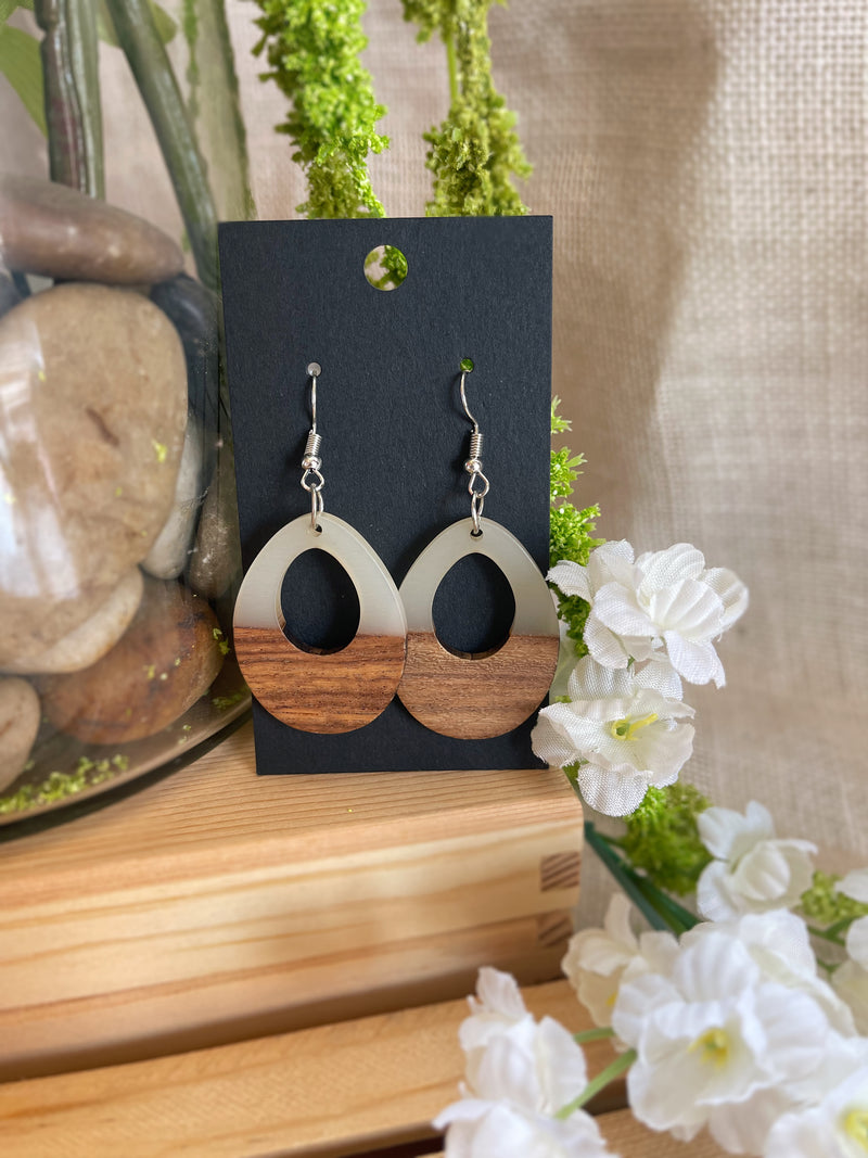Round Boho Two Toned Wood & Resin Earrings
