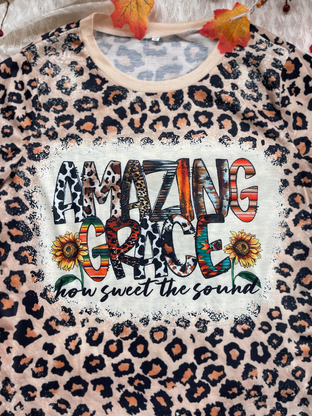 "Amazing Grace How Sweet the Sound" Leopard Print Graphic Tee