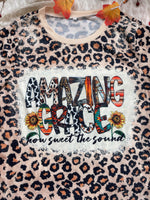 "Amazing Grace How Sweet the Sound" Leopard Print Graphic Tee