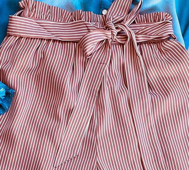 Paper Bag Leg High Waisted Stripe Pants