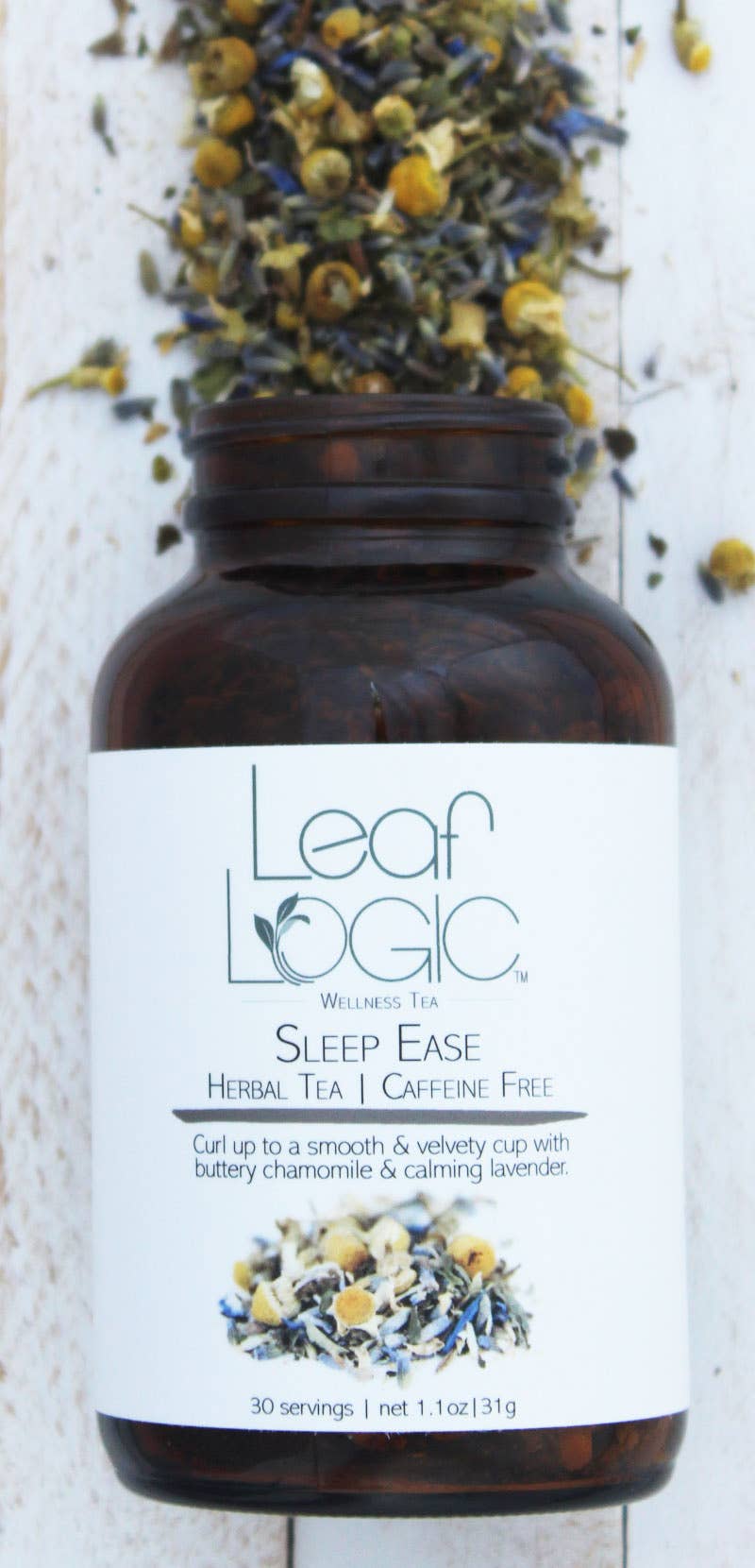 Sleep Ease Loose Leaf Tea in an Amber Refillable Jar
