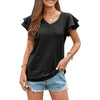Ruffle Short Sleeve Hollow Knit Top in Black or Mauve