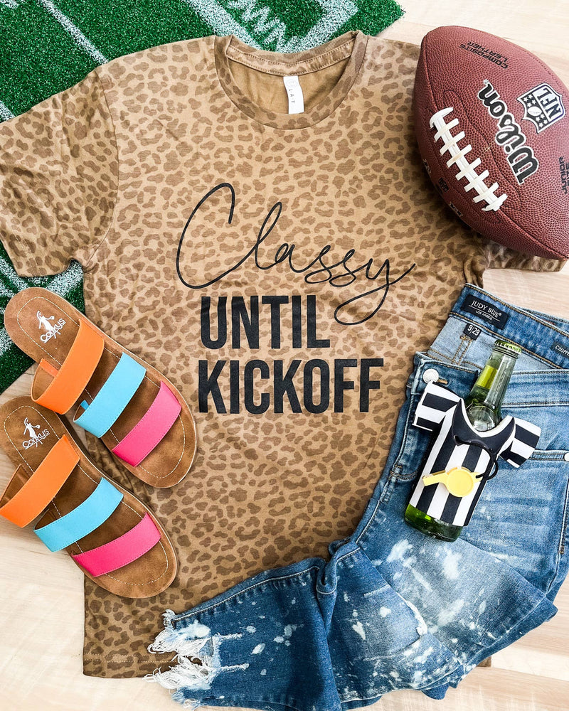 Classy Until Kickoff -Game Day Leopard Graphic Tee