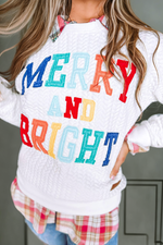 Merry And Bright Cable Knit Pullover Sweatshirt: Multicolor/White