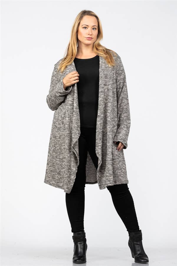Regular and Plus Size Charcoal Brushed Waffle Knit Asymmetric Cover-Up