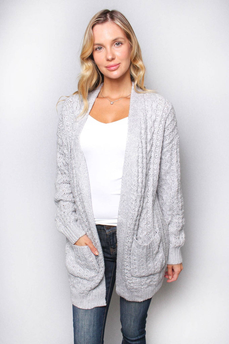 Long Sleeve Cable Knit Pocket Cardigan