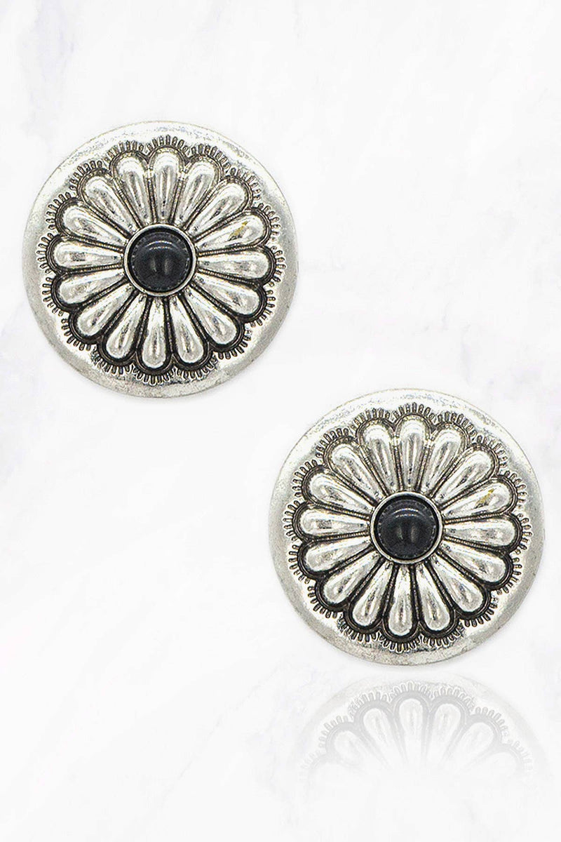 Concho Earrings With Black Marble Center On Studs
