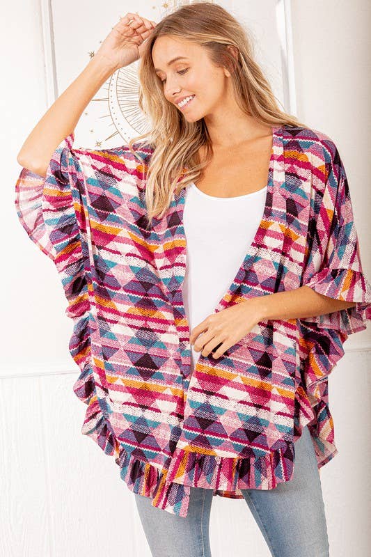 MULTI COLOR AZTEC PRINT OPEN CARDIGAN Made in the USA