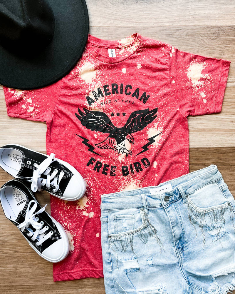Free Bird Bleached Red Graphic Tee