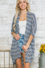Stripe Quarter Sleeve Long Cardigan In Assorted Colors