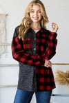 SOLID AND PLAID SHACKET WITH POCKET RED/BLACK