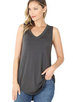 Luxe Rayon V-Neck Tank in Grey, Red, Ivory, Or Brown