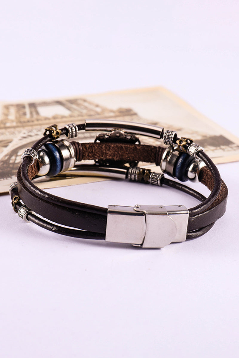 Turquoise Pendant Layered Leather Bracelet