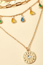 Gold Boho Water Drop Colorful Pendant Necklace