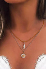 Silver Sunflower& Feather 2Pc Necklace Set