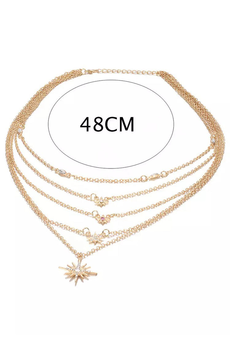 Gold Rhinestone Starburst Layered Necklace