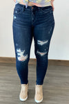 Plus Size Judy Blue Mid Rise Dark Wash Distressed Skinny Jeans