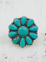 Western Turquoise Stone Flower Ring